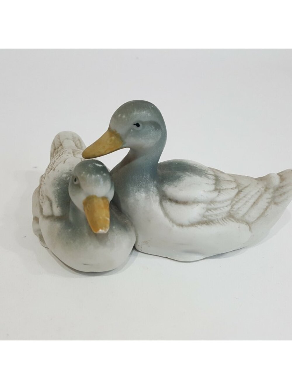 Pair of Porcelain Ducks Snuggling Courting Figurine Mallards Grey Green Birds